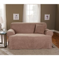 Sure Fit Soft Suede T-Cushion Loveseat Slipcover, Sable