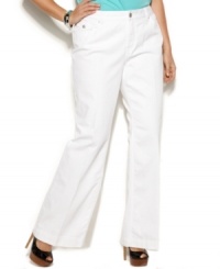 White out your casual style this season with INC's plus size bootcut jeans-- they're so on-trend!