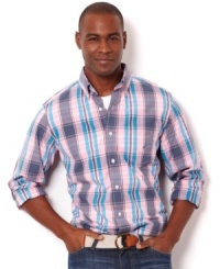 The plaid shirt is perfected in this handsomely casual button down by Nautica.