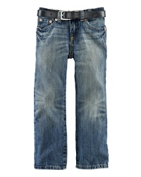 Perfectly faded classic cotton denim is designed with a slim, straight leg for a modern silhouette.