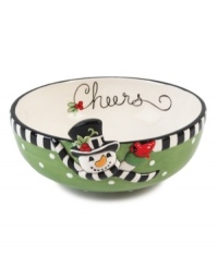 The perfect accessory for the holidays from Fitz and Floyd's collection of serveware and serving dishes. Festively decorated with Frosty the Snowman and inscribed with a holiday sentiment, it will be a treasured addition to any collection.