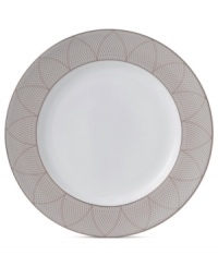 A brighter white. Royal Doulton's Finsbury accent plate embodies chic minimalism, swept with a pretty linear pattern and bands of warm taupe. Versatile bone china proves a smart choice for every day as well as entertaining.