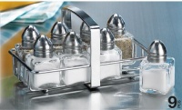 COMPLETE KIT SET OF 8 SALT AND PEPPER SHAKERS IN CADDY