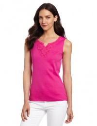 Rafaella Women's Crochet Trim Tank Top, Rose Violet, Medium