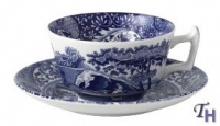 Spode Blue Italian Teacup and Saucer, Set of 4