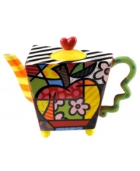 Pop art turned teapot. Shaped with the vivid colors and bold patterns of Brazilian artist Romero Britto, the Apple teapot serves it's purpose at the table and on display.