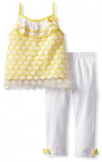 Mud Pie Girls 2-6x Crochet Tunic And Legging Set, Yellow/White, 3T