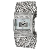 Peugeot Women's J4984 Silver-Tone Swarovski Crystal Pave Dial Mesh Bracelet Watch