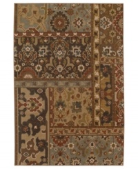 A patchwork design of antique-inspired textiles is beautifully rendered in this Logan area rug from Karastan. Crafted of New Zealand wool for ultimate comfort and supreme durability.