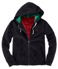 Polo Ralph Lauren Mens Big & Tall Plaid-Lined Full-Zip Hoodie (2XB, Black)