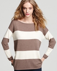 Serene mocha and ivory stripes add depth to this refined knit sweater, made from a soft wool blend with a hint of cashmere to up the luxe.