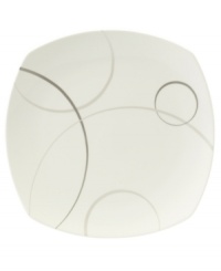 With a free-flowing circle design in shades of gray from Mikasa dinnerware, dishes like this softly squared platter add fun, contemporary appeal to any table. Geometric Circles square plates come in ultra-durable porcelain.