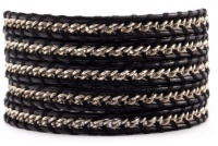 Chan Luu Silver Chain Wrap Bracelet on Black Leather