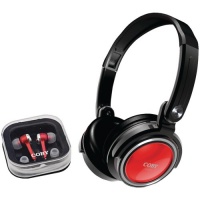 Coby CV215RED Deep Bass Stereo Headphones and Earphones (Red)