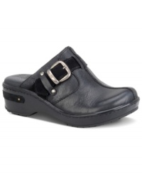 Style and comfort combine in these seasonless clogs from Born. This sleek design is crafted in leather and features a belt buckle strap detail at side.