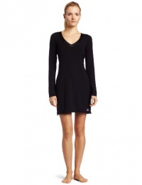 Calvin Klein Womens Essentials With Satin Long Sleeve Nightdress, Black, Medium