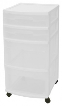 Sterilite 28228002 4-Drawer Cart White with See-Through Drawers and Black Casters, 2-Pack