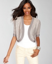 A sweet shrug-style cardigan from INC makes the difference between bare-shoulder shivers to stylishly warm!