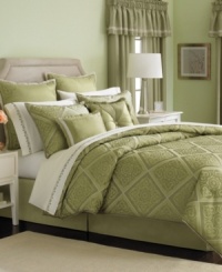 Influenced by beautiful Spanish designs, this Seville window treatment set evokes a traditional appeal in any interior with a soothing light green hue and subtle sheen. Pair with the coordinating comforter sets.