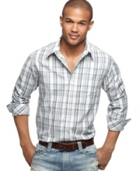 Work or play, this plaid shirt from Club Room keeps all eyes on you with standout style.