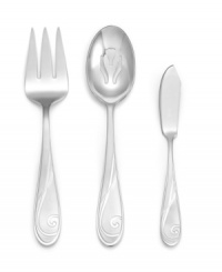 Teardrop handles graced with the fanciful swirls of Platinum Wave dinnerware make this coordinating flatware set elegant on its own but a must for put-together place settings. From Yamazaki.