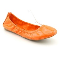 Tory Burch Eddie Womens Size 8.5 Orange Patent Leather Ballet Flats Shoes