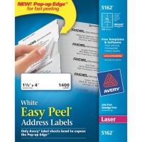 Avery Easy Peel Mailing Labels for Laser Printers, 1.33 x 4 Inches, 14-Up, White, Box of 1400 (05162)