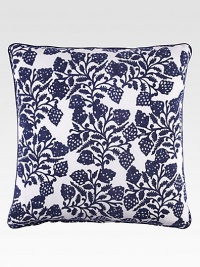 The art of hand-block printing is gracefully illustrated in this pretty siwrling berry pattern with hand-stitched details and edging.Hidden zip closure20 X 20Linen/cottonMachine washImported