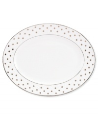 Pave your table in polka dots for fine dining without the formality. From kate spade new york dinnerware, the Larabee Road platter features luxe bone china with platinum accents that combine easy elegance and irresistible whimsy.