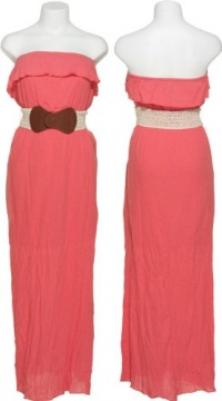 TRIXXI Strapless Ruffle Tier Belted Maxi Dress [E462630V9I], CORAL 836, MEDIUM