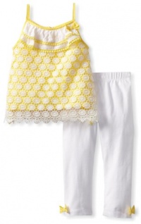 Mud Pie Baby-Girls Infant Crochet Tunic And Legging Set, Yellow/White, 9 Months