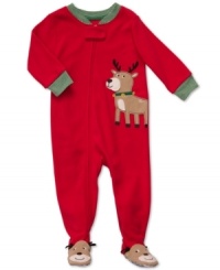 He'll have many warm and cozy nights to dream of holiday surprises in this footed coverall from Carter's.