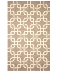 Chain-link chic! Liora Manne combines hand-hooking and hand-tufting techniques to achieve the rich, textural surface of this oatmeal and ivory-hued indoor/outdoor rug from the Promenade collection. UV stabilized to minimize fading, the elegant and durable rug is sure to please. Hose off for easy cleaning.