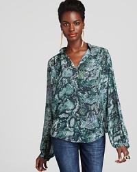 A mysterious snake print enriches this blouson-style Sweet Pea shirt with texture and depth--a match made in style with any look from your denim repetoire.