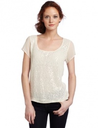 Calvin Klein Jeans Women's Petite Short Sleeve Knit Shirt With Allover Sequins