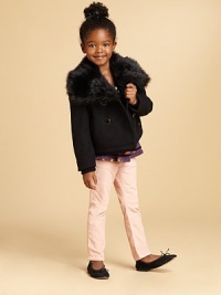 A chic, stylish topper for your Juicy princess crafted in a cozy wool-blend with a faux fur collar and side pockets for storage and little hands.Over-sized faux fur collarLong sleeves with ribbed cuffsButton-frontFront pockets80% wool/20% viscoseFully linedDry cleanImported Please note: Number of snaps/buttons may vary depending on size ordered. 