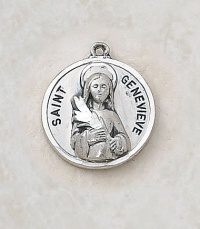 Sterling Silver Patron Saint Genevieve Medal Catholic Pendant Necklace Jewelry