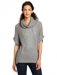 Rebecca Taylor Women's Mesh Stitch Cowl Funnel Neck Sweater, Marled Grey, Medium