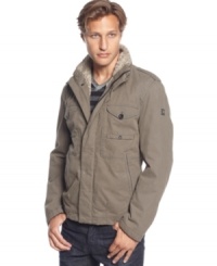 Winter warrior. Arm yourself for cold weather with this military-inspired faux-shearling lined jacket from BOSS Orange.