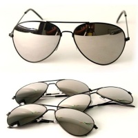 Black Frame & Mirrored Lens Aviator 3-Pack w/ Drawstring Sunglass Pouch