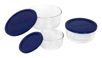 Pyrex 6010170 Storage 6-Piece Round Set, Clear with Blue Lids