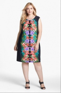 London Times Print Shift Dress (Plus Size)