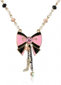 Betsey Johnson Paris is Always a Good Idea Bow Multi-Charm Pendant Necklace, 19