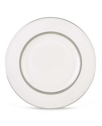 Metropolitan sensibility and modern design combine in this understated white bone china from Lenox's collection of dinnerware and dishes. Platinum gild along the edge is enhanced by a clean, platinum geometric pattern reminiscent of architectural details. Accent plates feature the geometric pattern along the interior verge, with a thin platinum band along the outer rim.