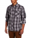 Southpole Men's Long Sleeve Plaid Button Down Shirt with Patch Details