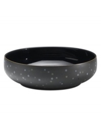 Colorful confetti shines on the black Jet Skyline serving bowl like bright city lights. Mix and match with Denby Jet and Jet Stripes to personalize casual tables with modern polish. In oven-safe stoneware for sublime versatility.