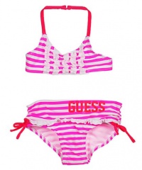 GUESS Stripe Bikini with Ruffles, PINK (18M)