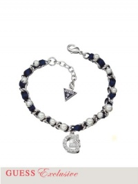 GUESS Women's Glass Pearl Logo Bracelet, SILVER