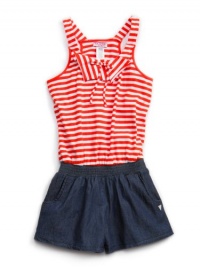 GUESS Kids Girls Striped Romper, ORANGE (14)