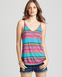 Take a walk down Sunset Strip in Michael Stars' striped swing tank, rendered in a summery, tropical palette.